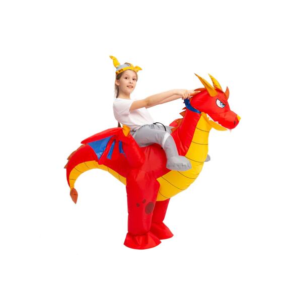 Red Ride A Flying Fire Dragon Inflatable Deluxe Halloween Costume Size M 7-10yrs - Picture 3 of 6